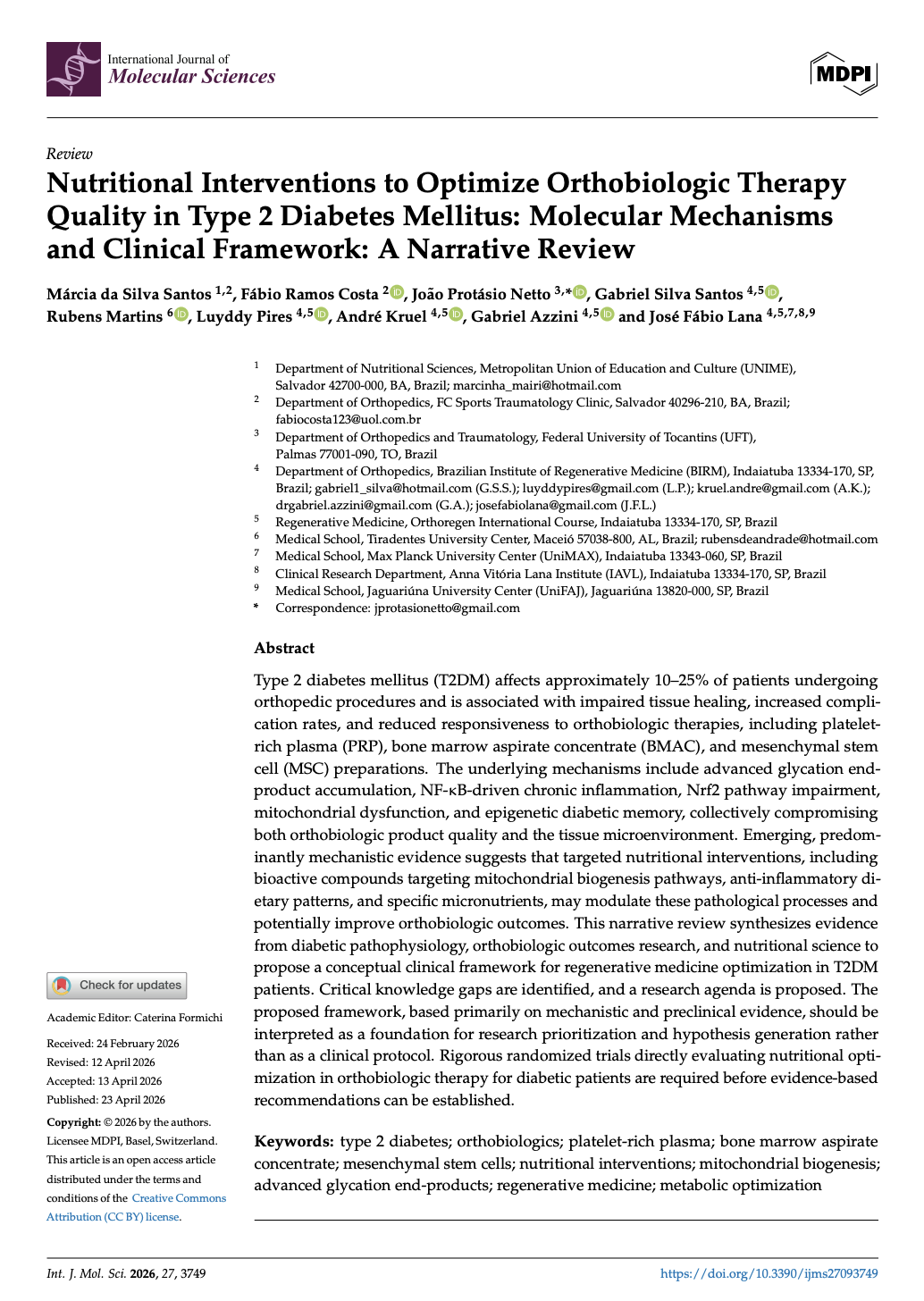 Capa do artigo científico sobre nutrição e ortobiológicos no diabetes tipo 2