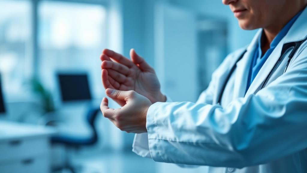 Médico examinando o cotovelo de um paciente com epicondilite lateral